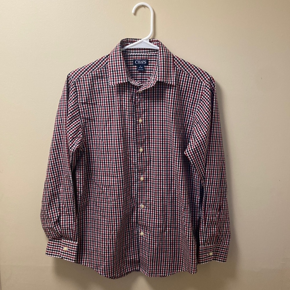 Chaps Large  14-16 Red/ Black/ White Button down shirt.